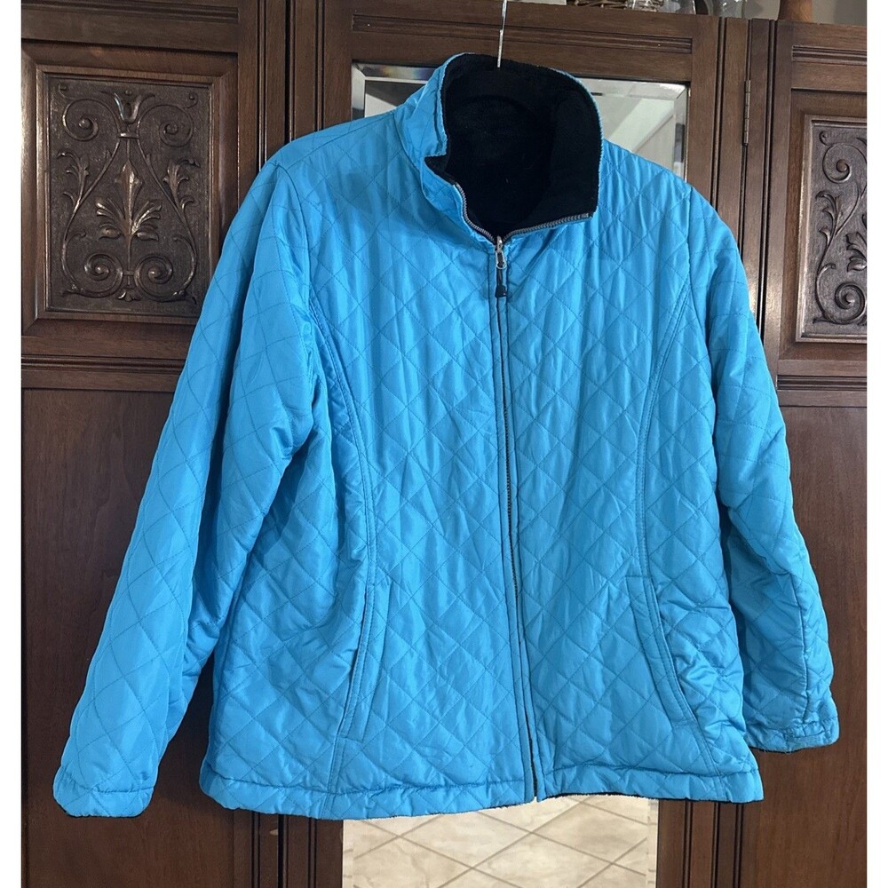 Faded Glory Women's Reversible Quilted Jacket Sz L Aqua Black
